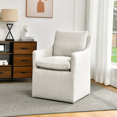 Swivel Dining Chair in Cream White Linen with Solid Wood Frame
