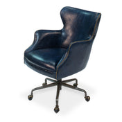 Swivel Executive Chair, Chateau Blue Leather with Black Iron Frame