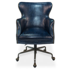 Swivel Executive Chair, Chateau Blue Leather with Black Iron Frame