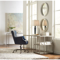 Swivel Executive Chair, Chateau Blue Leather with Black Iron Frame