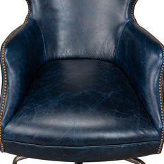 Swivel Executive Chair, Chateau Blue Leather with Black Iron Frame