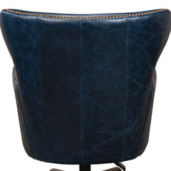 Swivel Executive Chair, Chateau Blue Leather with Black Iron Frame
