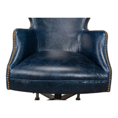 Swivel Executive Chair, Chateau Blue Leather with Black Iron Frame