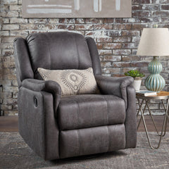 Swivel Glider Recliner, Slate Microfiber with Black Metal Legs