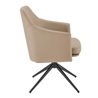 Swivel Lounge Chair, Ivory Faux Leather, Black Steel Legs