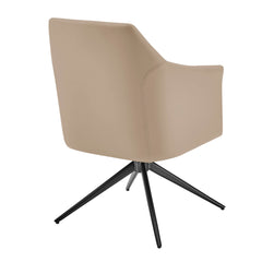 Swivel Lounge Chair, Ivory Faux Leather, Black Steel Legs