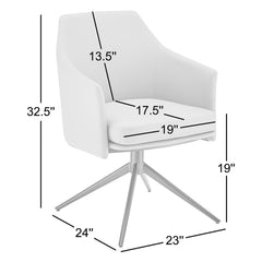 Swivel Lounge Chair, Ivory Faux Leather, Black Steel Legs