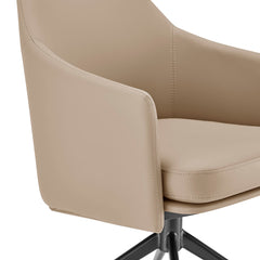 Swivel Lounge Chair, Ivory Faux Leather, Black Steel Legs
