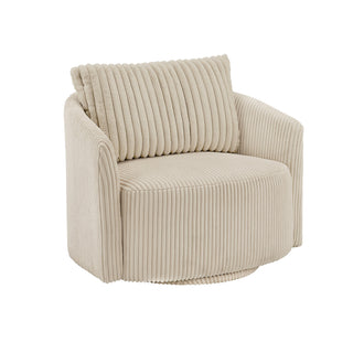 Swivel Lounge Chair with Corduroy Upholstery in Beige