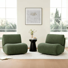 Swivel Lounge Chairs, Set of 2, Mellow Forest Chenille with Black Metal Legs