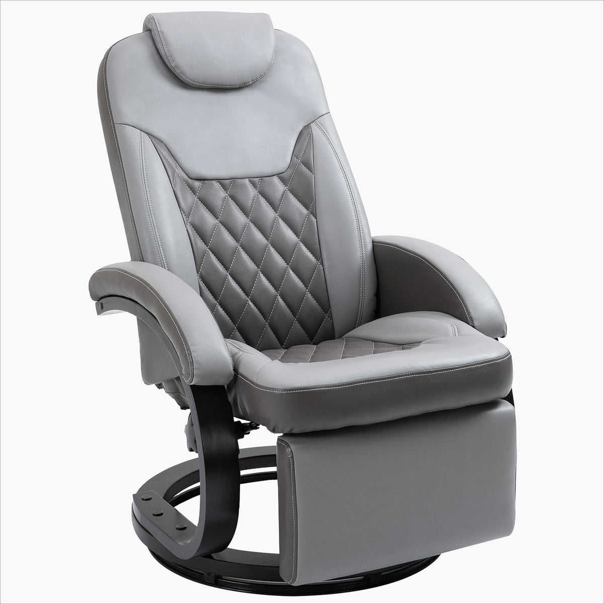 Swivel Recliner Chair in Gray Faux Leather with Black Legs