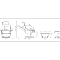 Swivel Recliner Chair with Ottoman, Gray Upholstery