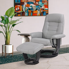 Swivel Recliner Chair with Ottoman, Gray Upholstery