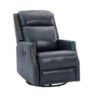 Swivel Recliner in Navy Genuine and Vegan Leather with Black Metal Legs