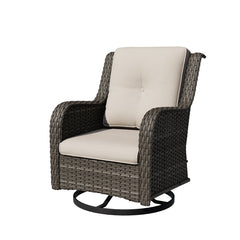 Swivel Rocking Chair in Hand-Woven PE Wicker with Beige Cushions