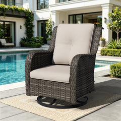 Swivel Rocking Chair in Hand-Woven PE Wicker with Beige Cushions