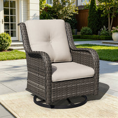 Swivel Rocking Chair in Hand-Woven PE Wicker with Beige Cushions