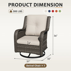 Swivel Rocking Chair in Hand-Woven PE Wicker with Beige Cushions