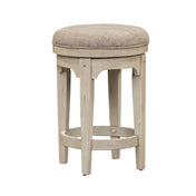 Swivel Stool, Ivory Chenille Seat, Wood Frame, Off White Base