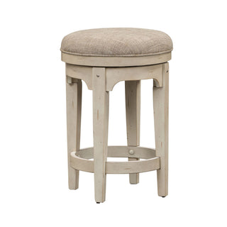 Swivel Stool, Ivory Chenille Seat, Wood Frame, Off White Base
