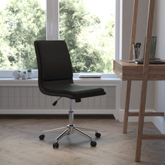 Swivel Task Chair, Black Faux Leather with Gray Metal Frame