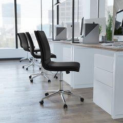 Swivel Task Chair, Black Faux Leather with Gray Metal Frame