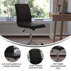 Swivel Task Chair, Black Faux Leather with Gray Metal Frame