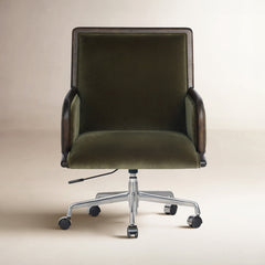 Swivel Task Chair with Velvet Upholstery and Solid Wood Frame