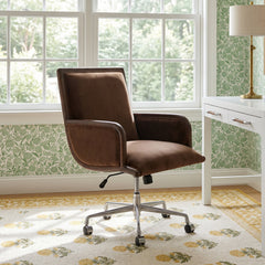 Swivel Task Chair with Velvet Upholstery and Solid Wood Frame
