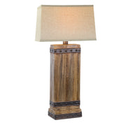 Table Lamp, 1 Light, Oak Ceramic Base with Beige Linen Shade