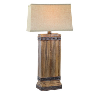 Table Lamp, 1 Light, Oak Ceramic Base with Beige Linen Shade