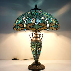 Table Lamp, 16 in Stained Glass Shade with Coffee Base