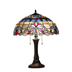 Table Lamp, 2-Light, Cut Glass Dome Shade with Antique Bronze Resin Base