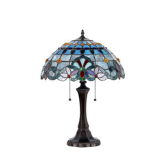 Table Lamp, 2-Light, Cut Glass Dome Shade with Antique Bronze Resin Base