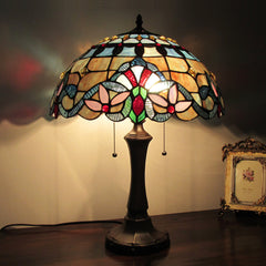Table Lamp, 2-Light, Cut Glass Dome Shade with Antique Bronze Resin Base