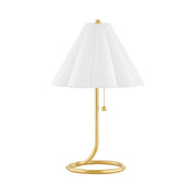 Table Lamp, 22.75 in Height, Aged Brass Base with Fabric Shade