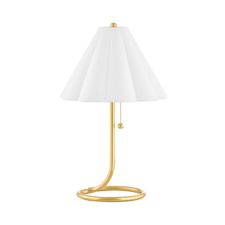 Table Lamp, 22.75 in Height, Aged Brass Base with Fabric Shade