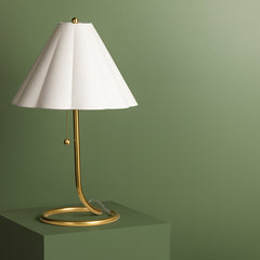 Table Lamp, 22.75 in Height, Aged Brass Base with Fabric Shade