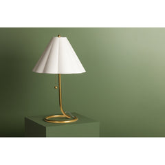 Table Lamp, 22.75 in Height, Aged Brass Base with Fabric Shade
