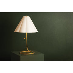 Table Lamp, 22.75 in Height, Aged Brass Base with Fabric Shade