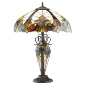 Table Lamp, 24.5 in H, Ivory Stained Glass Shade with Antique Bronze Base