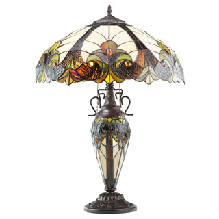 Table Lamp, 24.5 in H, Ivory Stained Glass Shade with Antique Bronze Base