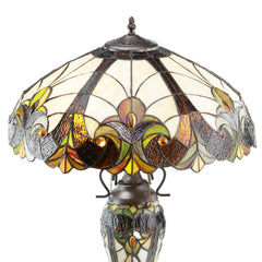 Table Lamp, 24.5 in H, Ivory Stained Glass Shade with Antique Bronze Base