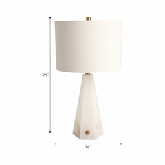 Table Lamp, 26 in H, Alabaster Base with White Drum Shade