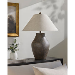 Table Lamp, 28 in Tall, Ceramic Base with Linen Shade