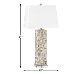 Table Lamp, 31 Inch, Mother of Pearl Resin Base with White Shade