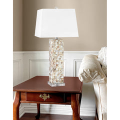 Table Lamp, 31 Inch, Mother of Pearl Resin Base with White Shade