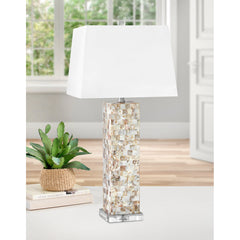 Table Lamp, 31 Inch, Mother of Pearl Resin Base with White Shade