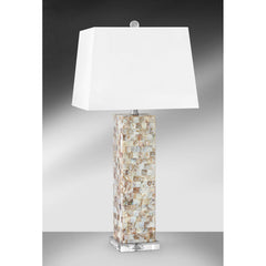 Table Lamp, 31 Inch, Mother of Pearl Resin Base with White Shade