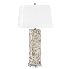 Table Lamp, 31 Inch, Mother of Pearl Resin Base with White Shade